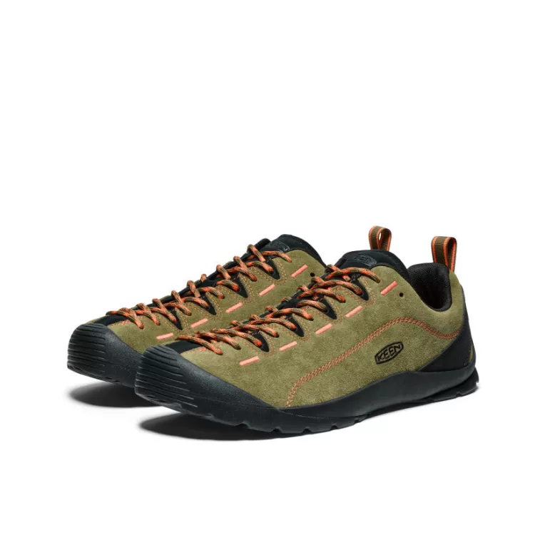 KEEN Leather | Shoes | Men's Jasper Suede Sneakers   |  Dark Olive/Scarlet Ibis