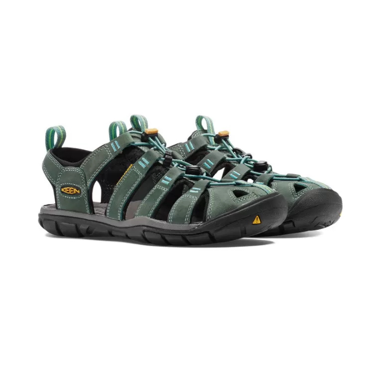 Women KEEN Leather | Sandals | Women's Clearwater Leather CNX   |  Mineral Blue/Yellow