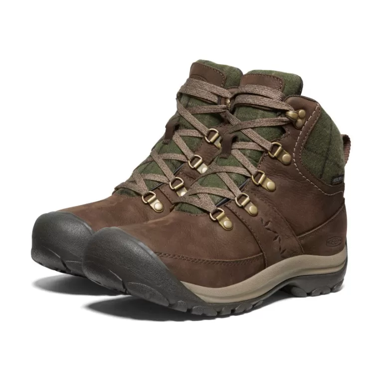 Women KEEN Leather | Boots | Women's Kaci III Winter Waterproof Boot   |  Dark Earth/Green Plaid